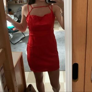 Red mini dress, caged top it’s super cute and fun